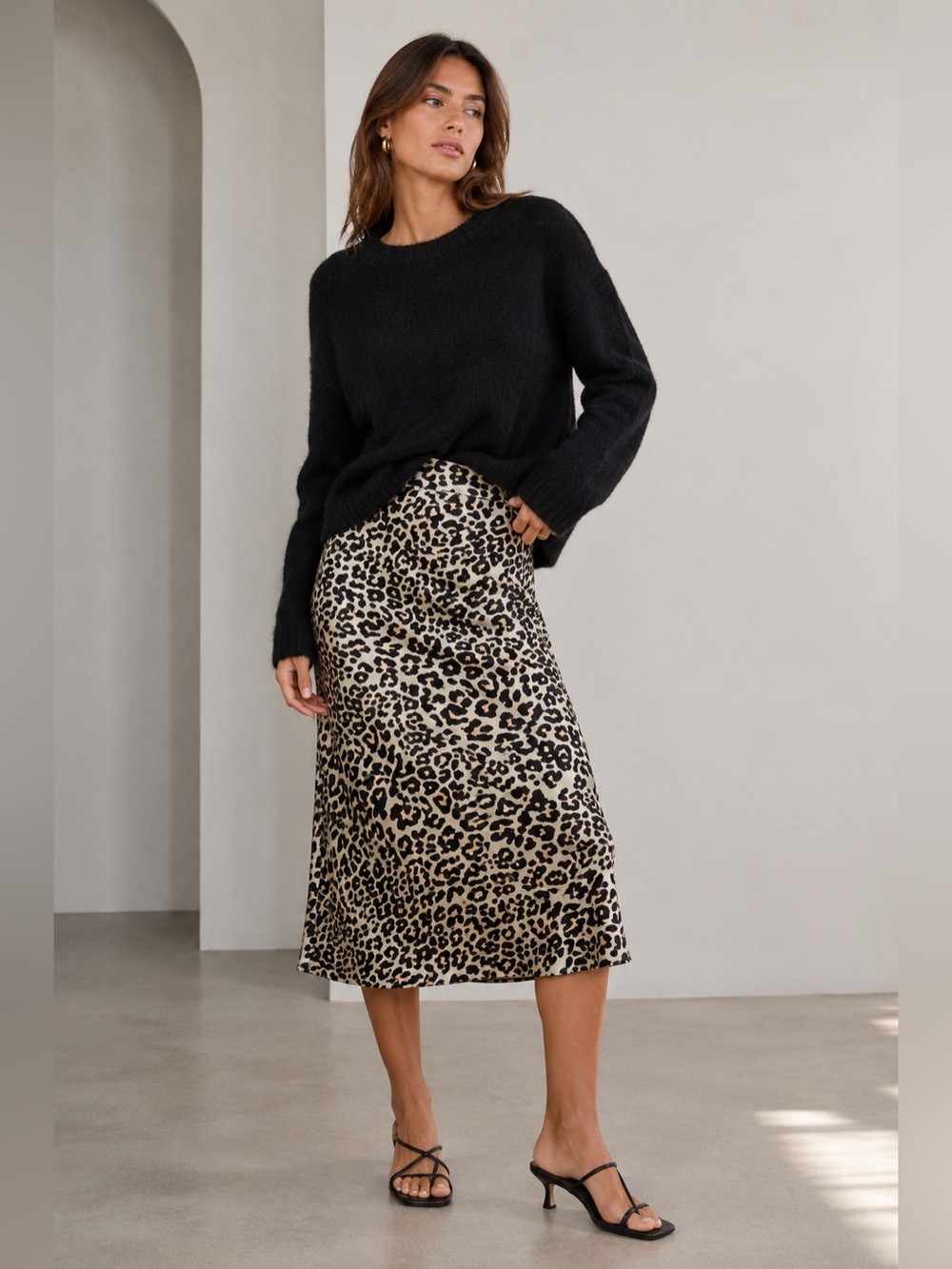 NWT LOFT animal print satin pull on midi skirt S